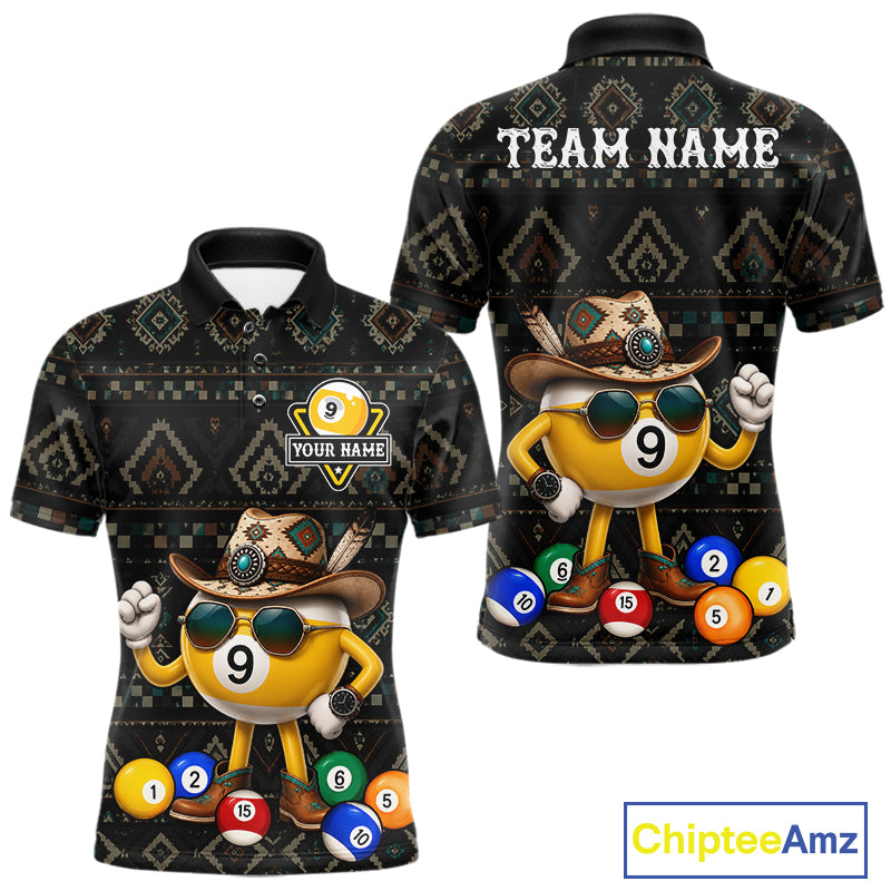 Funny Cowboy 9 Ball Pool Tribal Billiard Shirts For Men Custom Billiard Jersey, Pool Player Gift TDM7811