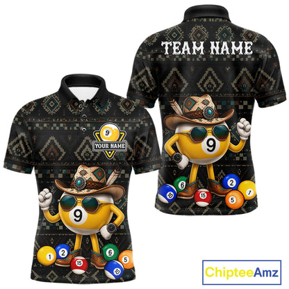 Funny Cowboy 9 Ball Pool Tribal Billiard Shirts For Men Custom Billiard Jersey, Pool Player Gift TDM7811
