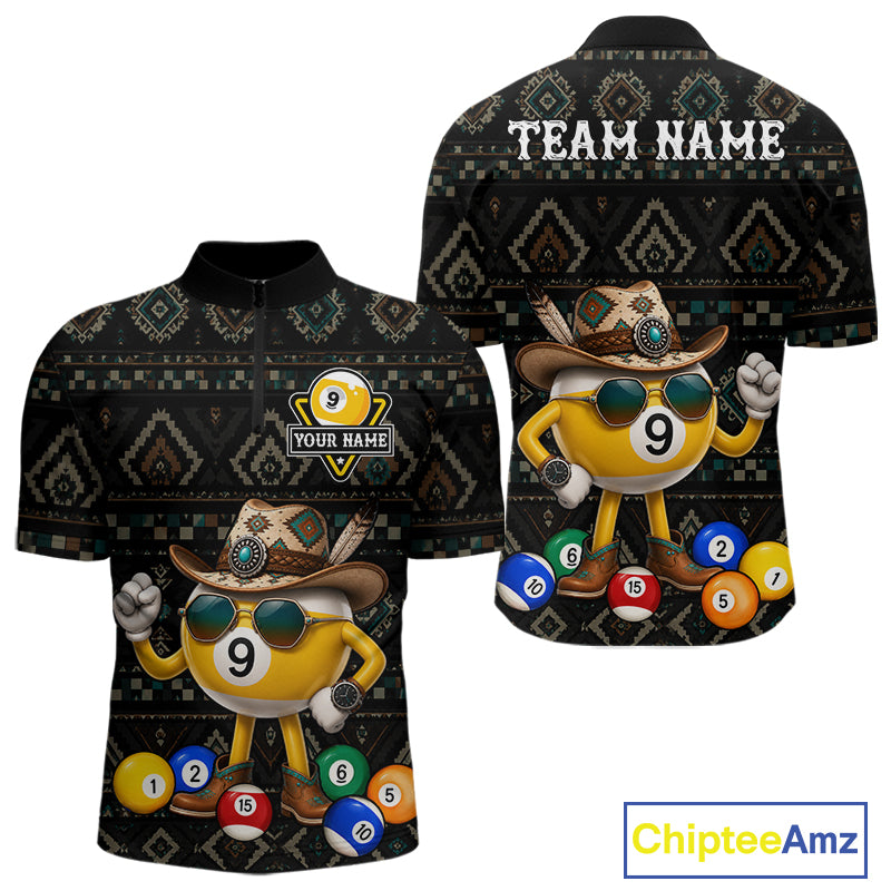 Funny Cowboy 9 Ball Pool Tribal Billiard Shirts For Men Custom Billiard Jersey, Pool Player Gift TDM7811