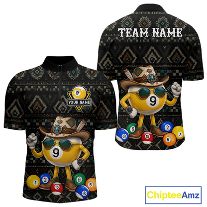 Funny Cowboy 9 Ball Pool Tribal Billiard Shirts For Men Custom Billiard Jersey, Pool Player Gift TDM7811