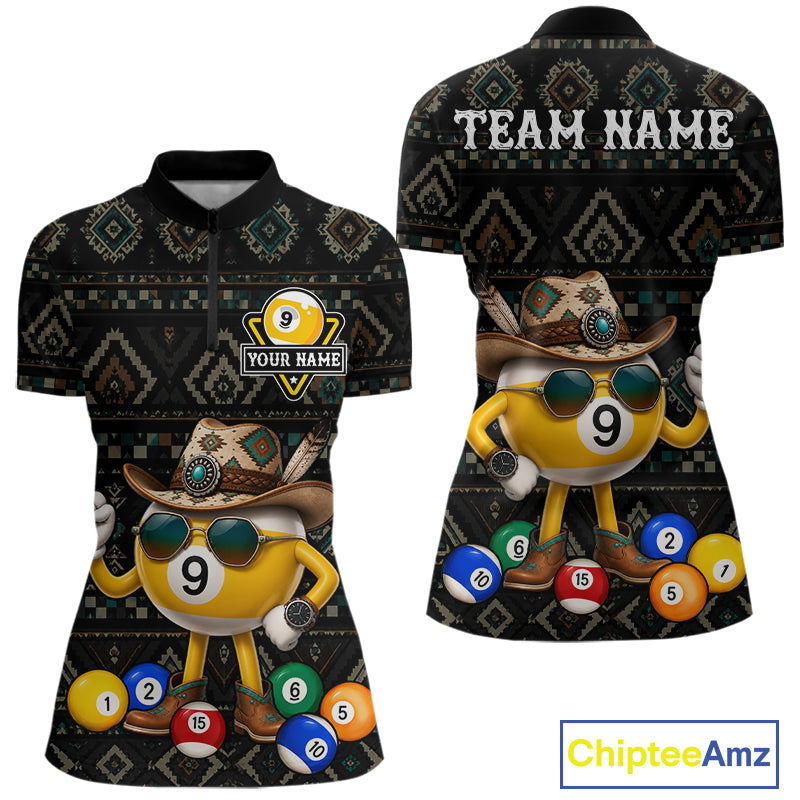 Funny Cowboy 9 Ball Pool Tribal Billiard Shirts For Women Custom Billiard Jersey, Pool Player Gift TDM7811