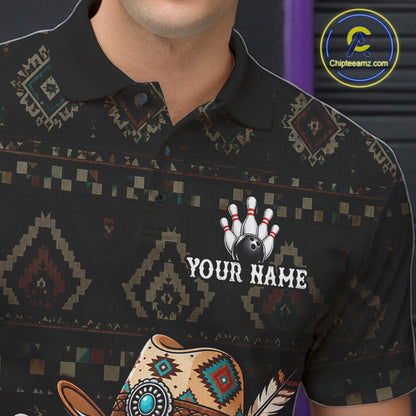 Funny Cowboy Tribal Pattern Bowling Shirts For Men Custom Bowling Team Jersey Polo & Quarter Zip TDM7812