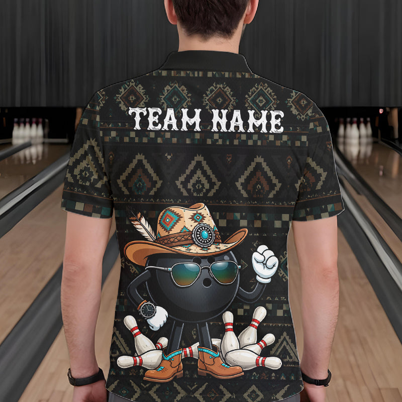 Funny Cowboy Tribal Pattern Bowling Shirts For Men Custom Bowling Team Jersey Polo & Quarter Zip TDM7812