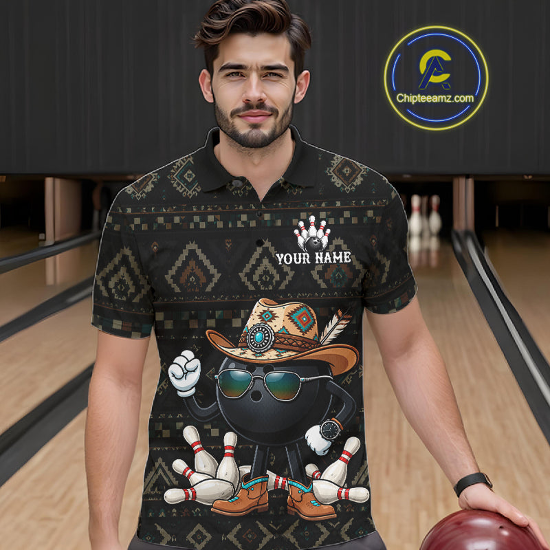 Funny Cowboy Tribal Pattern Bowling Shirts For Men Custom Bowling Team Jersey Polo & Quarter Zip TDM7812