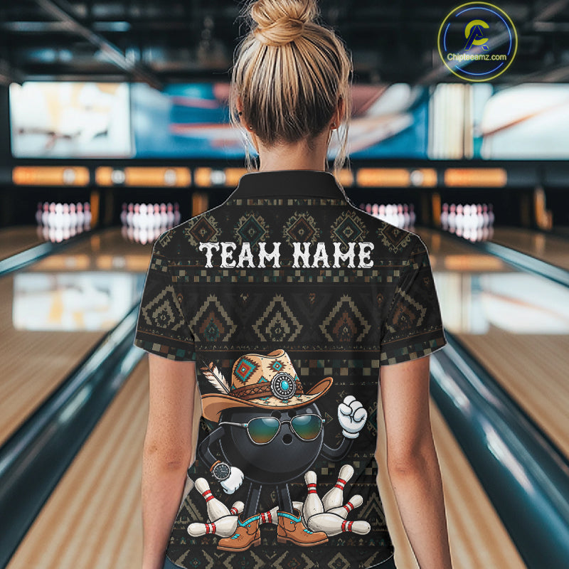 Funny Cowboy Tribal Pattern Bowling Shirts For Women Custom Bowling Team Jersey Polo & Quarter Zip TDM7812