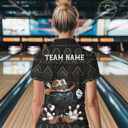 Funny Cowboy Tribal Pattern Bowling Shirts For Women Custom Bowling Team Jersey Polo & Quarter Zip TDM7812
