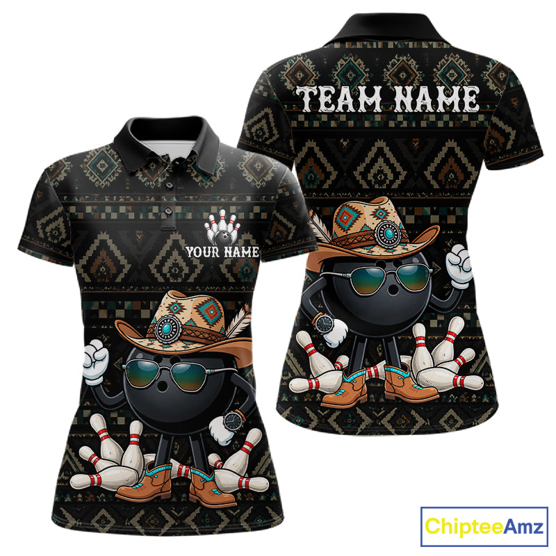 Funny Cowboy Tribal Pattern Bowling Shirts For Women Custom Bowling Team Jersey Polo & Quarter Zip TDM7812