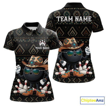 Funny Cowboy Tribal Pattern Bowling Shirts For Women Custom Bowling Team Jersey Polo & Quarter Zip TDM7812