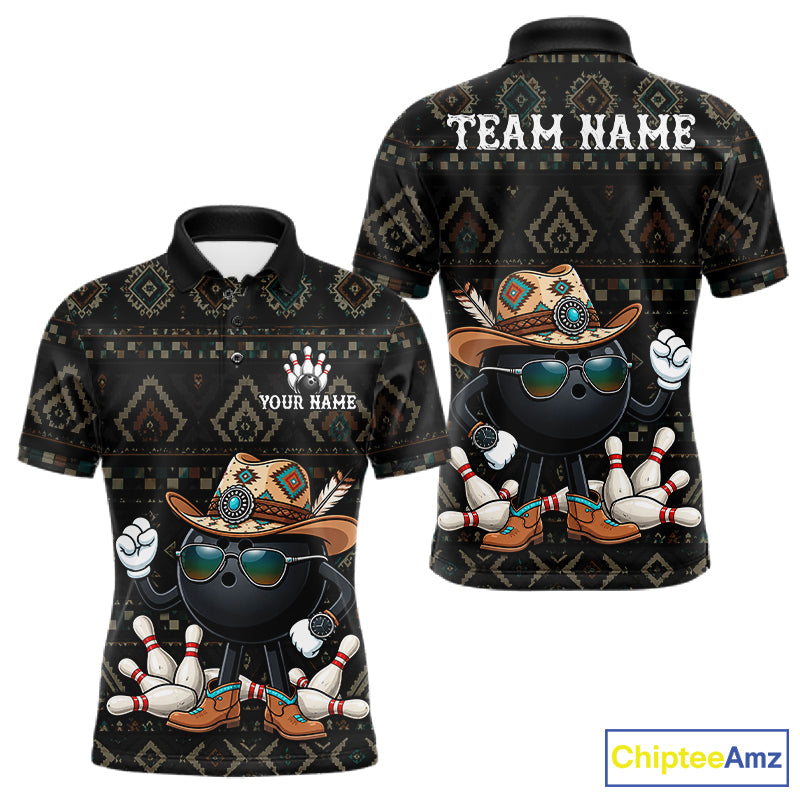 Funny Cowboy Tribal Pattern Bowling Shirts For Men Custom Bowling Team Jersey Polo & Quarter Zip TDM7812