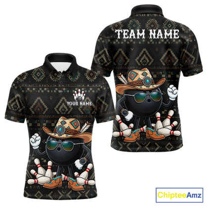 Funny Cowboy Tribal Pattern Bowling Shirts For Men Custom Bowling Team Jersey Polo & Quarter Zip TDM7812