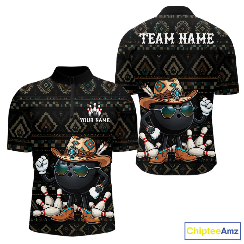 Funny Cowboy Tribal Pattern Bowling Shirts For Men Custom Bowling Team Jersey Polo & Quarter Zip TDM7812