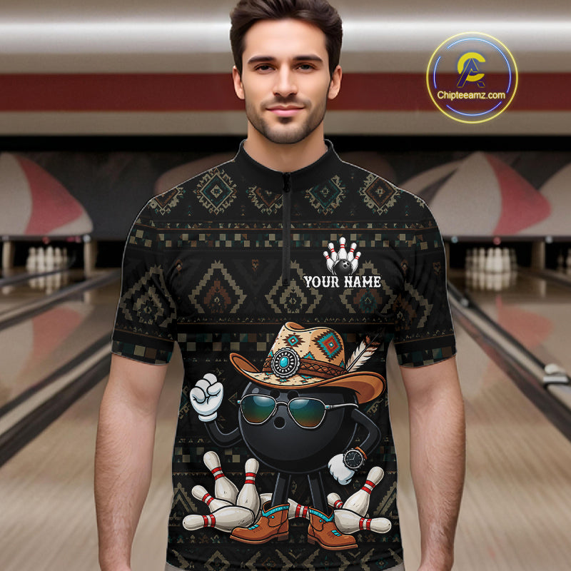 Funny Cowboy Tribal Pattern Bowling Shirts For Men Custom Bowling Team Jersey Polo & Quarter Zip TDM7812