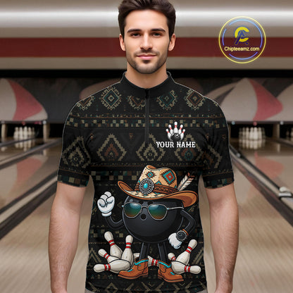 Funny Cowboy Tribal Pattern Bowling Shirts For Men Custom Bowling Team Jersey Polo & Quarter Zip TDM7812