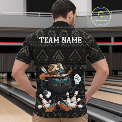 Funny Cowboy Tribal Pattern Bowling Shirts For Men Custom Bowling Team Jersey Polo & Quarter Zip TDM7812