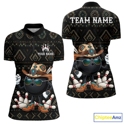 Funny Cowboy Tribal Pattern Bowling Shirts For Women Custom Bowling Team Jersey Polo & Quarter Zip TDM7812