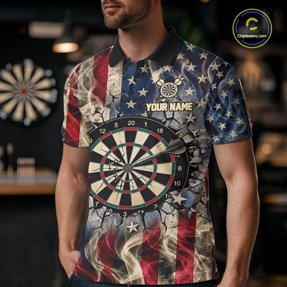 Vintage American Flag Aim Shoot Swear Repeat Darts Shirt For Men Custom Patriotic Darts Jersey TDM7815