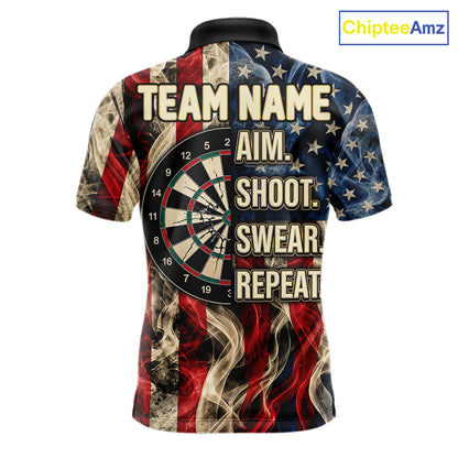 Vintage American Flag Aim Shoot Swear Repeat Darts Shirt For Men Custom Patriotic Darts Jersey TDM7815