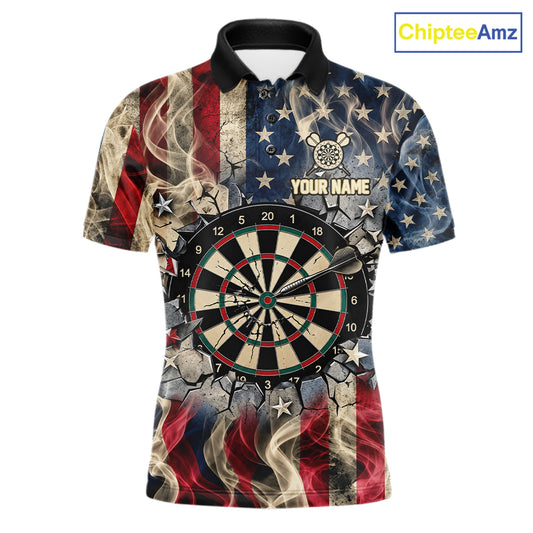Vintage American Flag Aim Shoot Swear Repeat Darts Shirt For Men Custom Patriotic Darts Jersey TDM7815