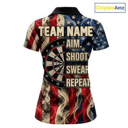 Vintage American Flag Aim Shoot Swear Repeat Darts Shirt For Women Custom Patriotic Darts Jersey TDM7815