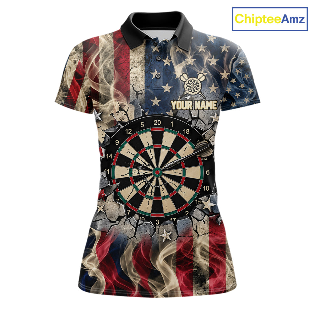 Vintage American Flag Aim Shoot Swear Repeat Darts Shirt For Women Custom Patriotic Darts Jersey TDM7815