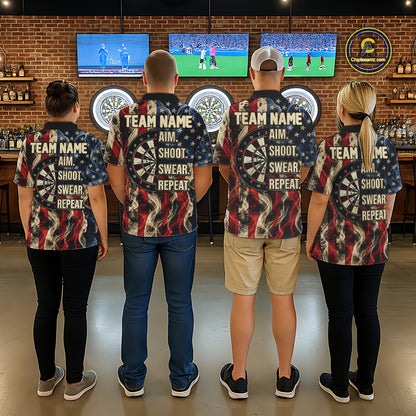 Vintage American Flag Aim Shoot Swear Repeat Darts Shirt For Men Custom Patriotic Darts Jersey TDM7815