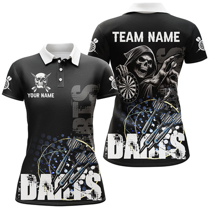 Custom Black White Grim Reaper Grunge Dart Shirts For Women,  Dart Team Jerseys Uniform TDM2952