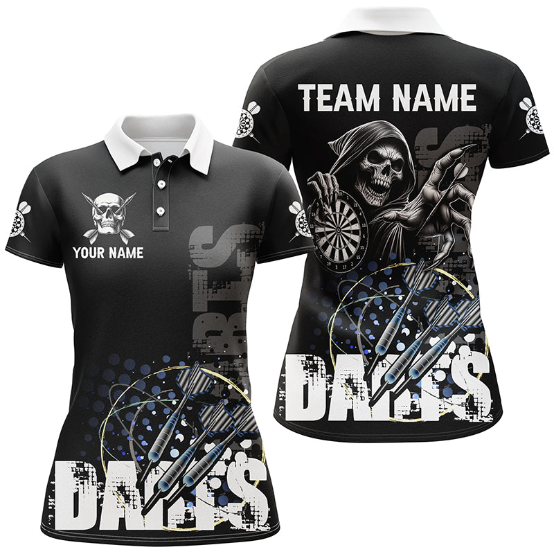 Custom Black White Death Skeleton Grunge Dart Shirts For Women, Scary Dart Team Jerseys Uniform TDM2952