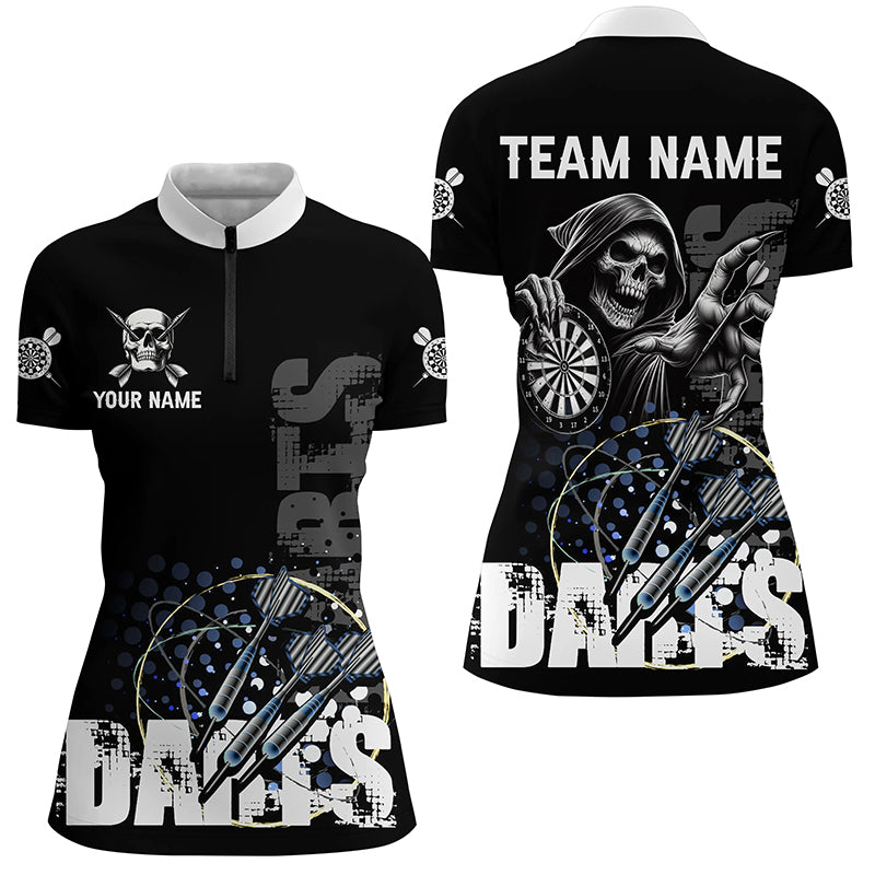 Custom Black White Grim Reaper Grunge Dart Shirts For Women,  Dart Team Jerseys Uniform TDM2952