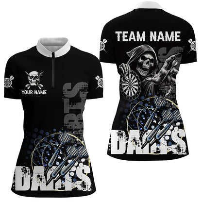 Custom Black White Grim Reaper Grunge Dart Shirts For Women,  Dart Team Jerseys Uniform TDM2952