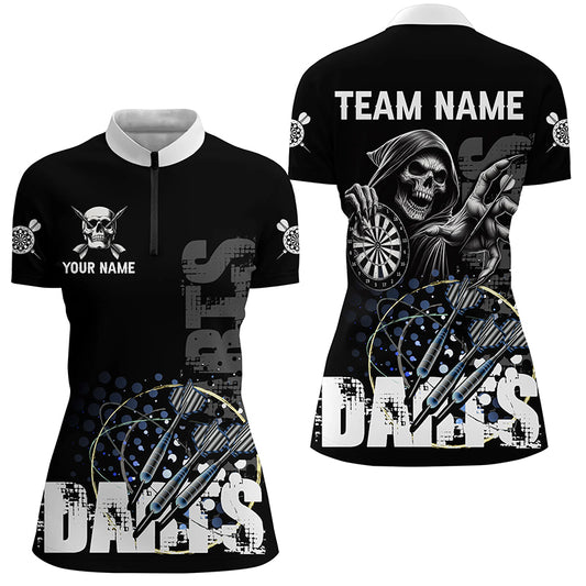 Custom Black White Grim Reaper Grunge Dart Shirts For Women,  Dart Team Jerseys Uniform TDM2952