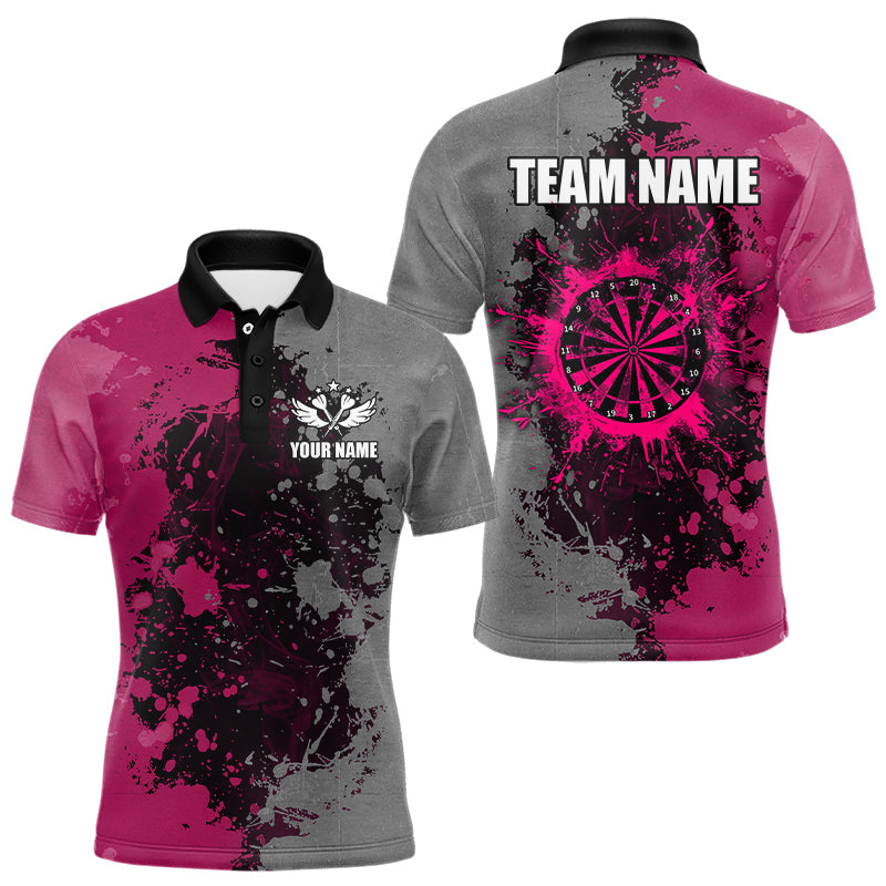 Personalized Darts Paint Pink And Grey Dart Shirts For Men Custom Grunge Dart Team Jerseys TDM3180