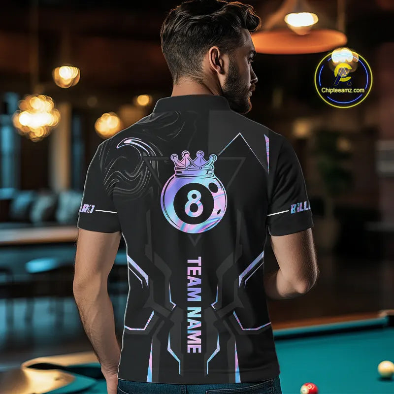 Customized 8 Ball Pool Crown Men's Billiard Shirts, Holographic Billiard Team Shirts, Pool Jerseys TDM5400