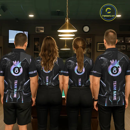 Customized 8 Ball Pool Crown Women's Billiard Shirts, Holographic Billiard Team Shirts, Pool Jerseys TDM5400