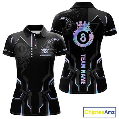 Customized 8 Ball Pool Crown Women's Billiard Shirts, Holographic Billiard Team Shirts, Pool Jerseys TDM5400
