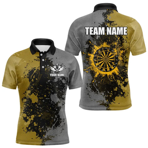 Personalized Darts Paint Yellow And Grey Dart Shirts For Men Custom Grunge Dart Team Jerseys TDM3397
