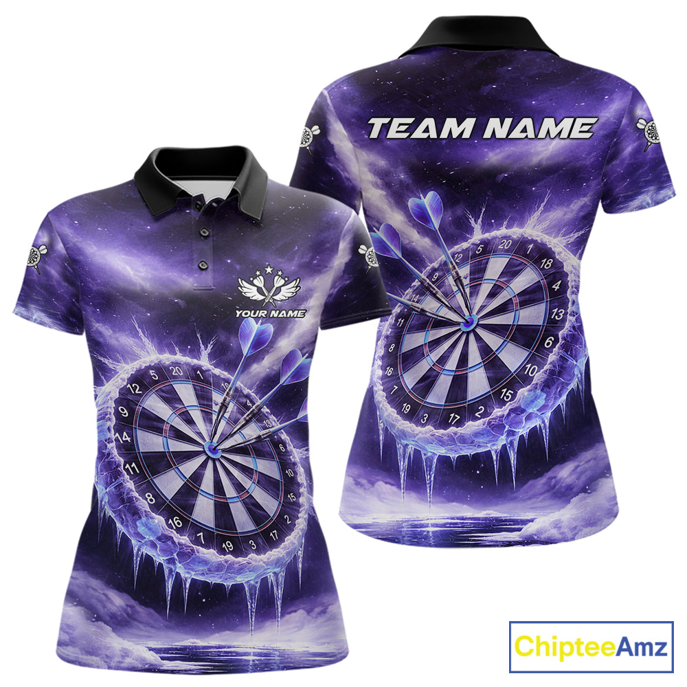 Personalized Purple Dartboard Icy Darts Shirt For Women Custom Darts Jersey Team Polo & 1/4 Zip TDM5681