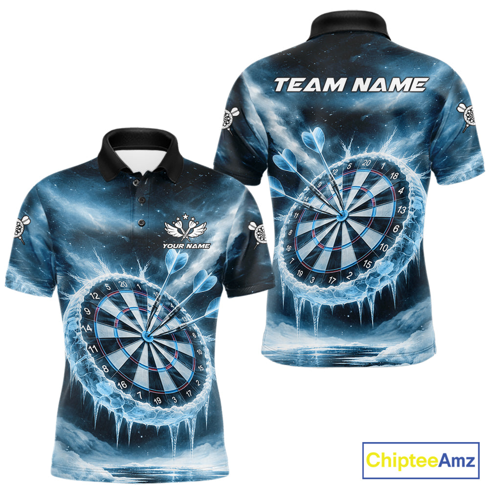 Personalized Blue Dartboard Icy Darts Shirt For Men Custom Darts Jersey Team Polo & 1/4 Zip TDM5682