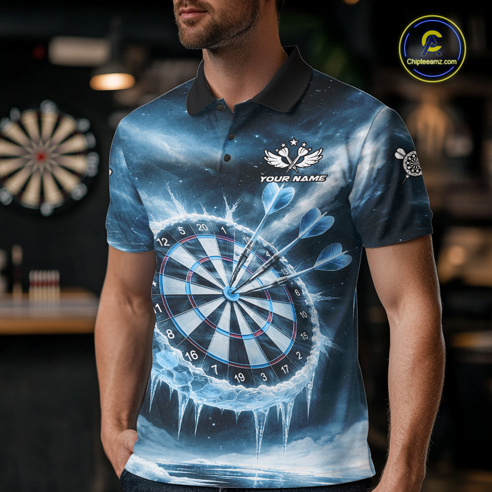Personalized Blue Dartboard Icy Darts Shirt For Men Custom Darts Jersey Team Polo & 1/4 Zip TDM5682