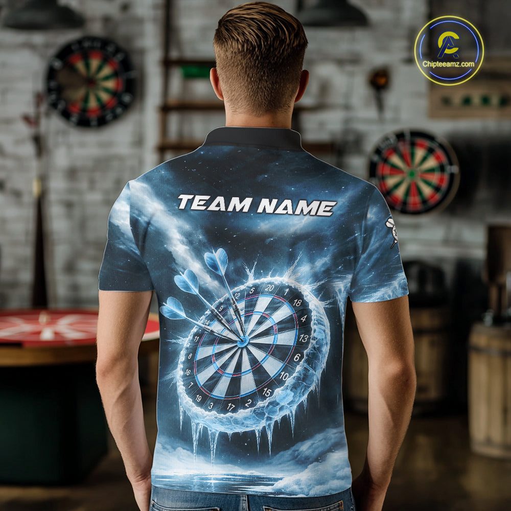Personalized Blue Dartboard Icy Darts Shirt For Men Custom Darts Jersey Team Polo & 1/4 Zip TDM5682