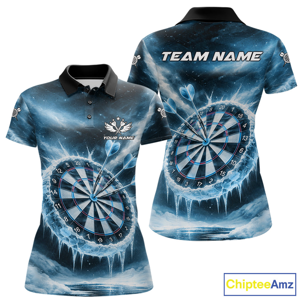 Personalized Blue Dartboard Icy Darts Shirt For Women Custom Darts Jersey Team Polo & 1/4 Zip TDM5682
