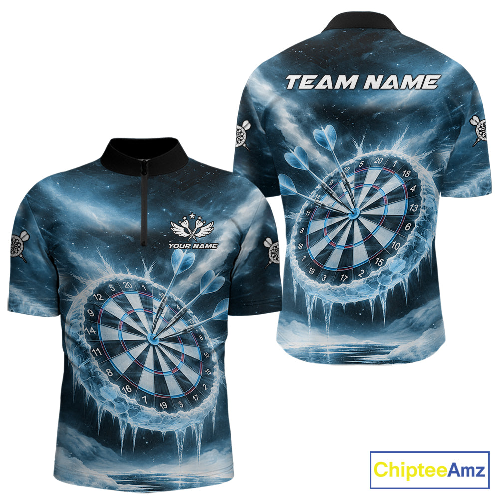 Personalized Blue Dartboard Icy Darts Shirt For Men Custom Darts Jersey Team Polo & 1/4 Zip TDM5682