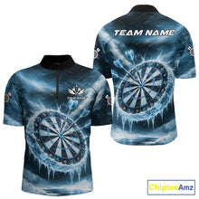 Load image into Gallery viewer, Personalized Blue Dartboard Icy Darts Shirt For Men Custom Darts Jersey Team Polo &amp; 1/4 Zip TDM5682