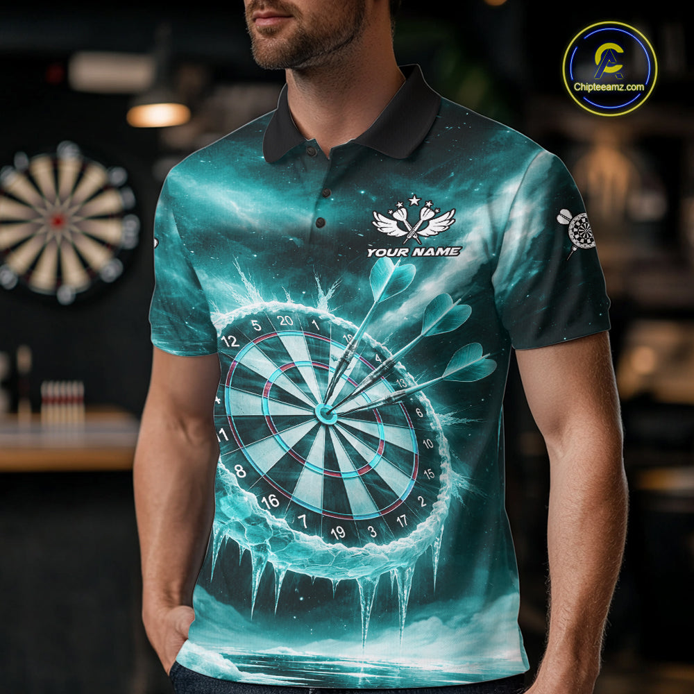Personalized Turquoise Dartboard Icy Darts Shirt For Men Custom Darts Jersey Team Polo & 1/4 Zip TDM5683