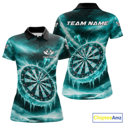 Personalized Turquoise Dartboard Icy Darts Shirt For Women Custom Darts Jersey Team Polo & 1/4 Zip TDM5683