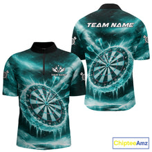 Load image into Gallery viewer, Personalized Turquoise Dartboard Icy Darts Shirt For Men Custom Darts Jersey Team Polo &amp; 1/4 Zip TDM5683