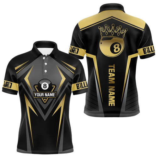 Customized 8 Ball Pool Crown Men Billiard Shirts, Gold And Black Billiard Team Shirts Pool Jerseys TDM3689