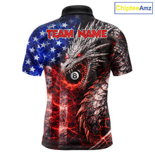 Load image into Gallery viewer, American Flag Dragon 8 Ball Billiard Shirt For Men Custom Lightning Pool Team Jersey Polo, 1/4 Zip TDM6034
