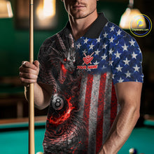 Load image into Gallery viewer, American Flag Dragon 8 Ball Fire Billiard Shirt For Men Custom Pool Team Jersey Polo, 1/4 Zip TDM6035