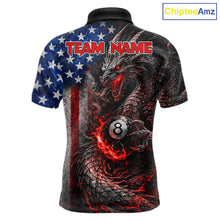 Load image into Gallery viewer, American Flag Dragon 8 Ball Fire Billiard Shirt For Men Custom Pool Team Jersey Polo, 1/4 Zip TDM6035