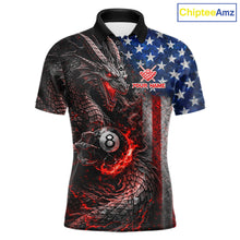 Load image into Gallery viewer, American Flag Dragon 8 Ball Fire Billiard Shirt For Men Custom Pool Team Jersey Polo, 1/4 Zip TDM6035
